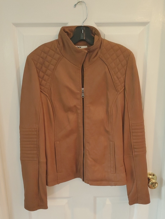 Dkny Jackets & Blazers - DKNY Leather Women's Quilted Shoulder Jacket - Tan